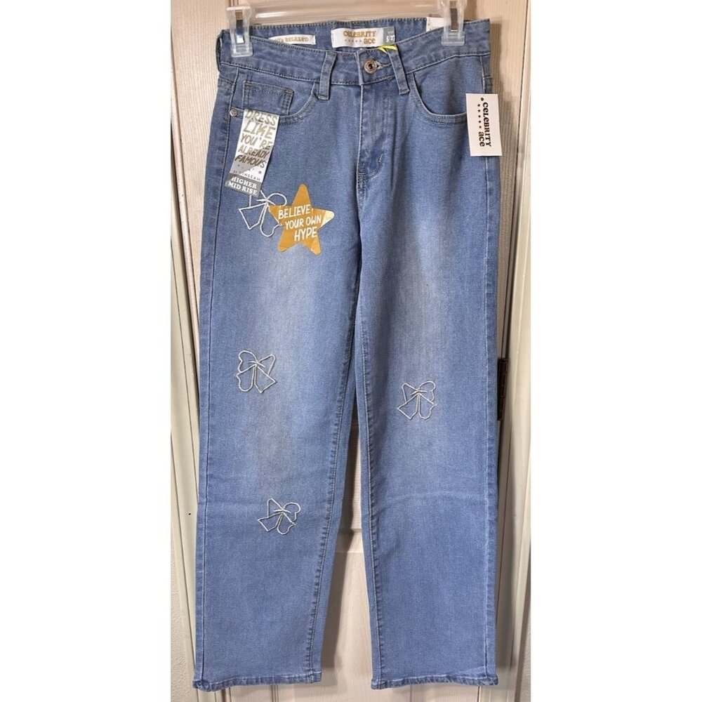 NWT Celebrity Ace Girls 5/27 Relaxed Straight Leg Denim Jeans 31” Inseam